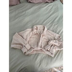 Free People Cropped Jacket Top‎ Collared Button Down Shirt Blouse Cream XL